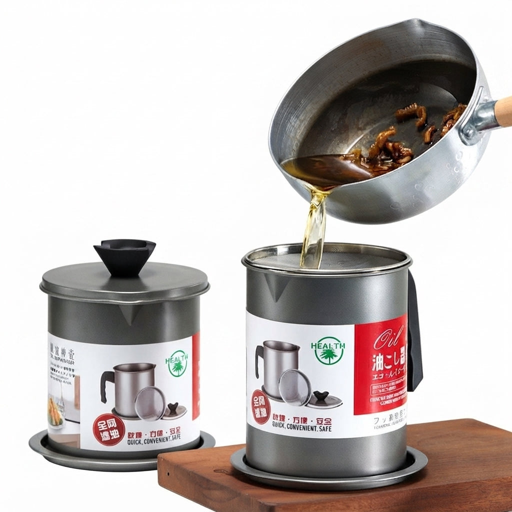 Stainless Steel Oil Filter Pot 1.4L Kitchen Cooking Container