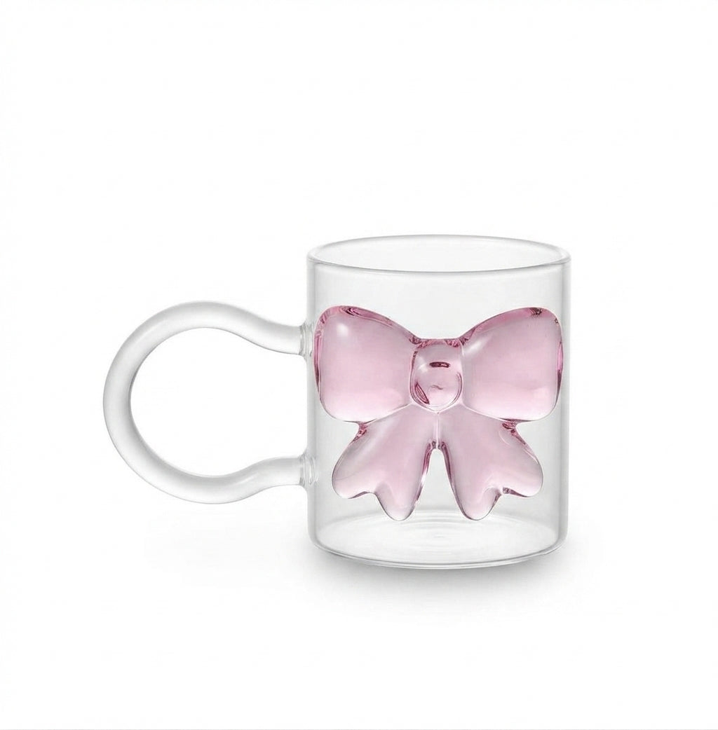 Pink Bow-Detailed Glass Mug
