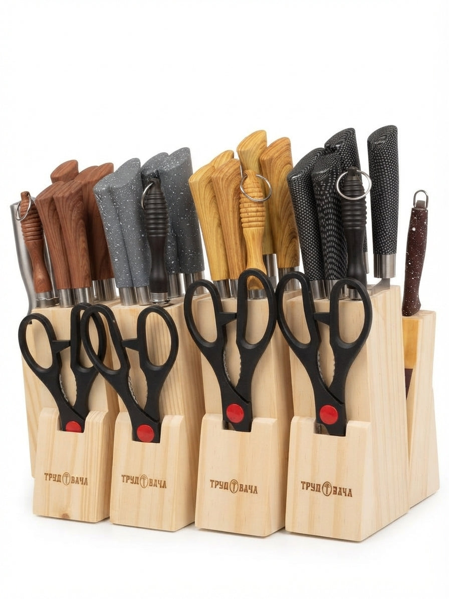 Premium 7-Piece Kitchen Knife Set with Wooden Block & Scissors