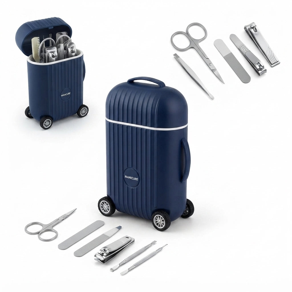 Mini Suitcase Design Stainless Steel Manicure Kit – Portable Travel Grooming Set