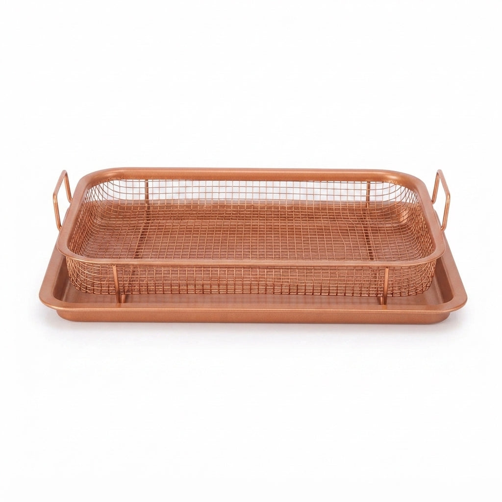 2-Piece Non-Stick Copper Crispy Tray & Mesh Basket for Oven Baking