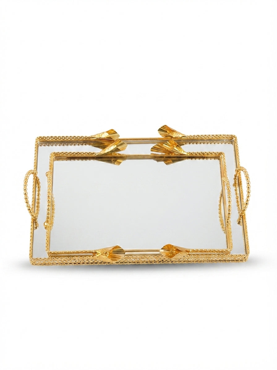 Gilded Mirror Serving Tray Set