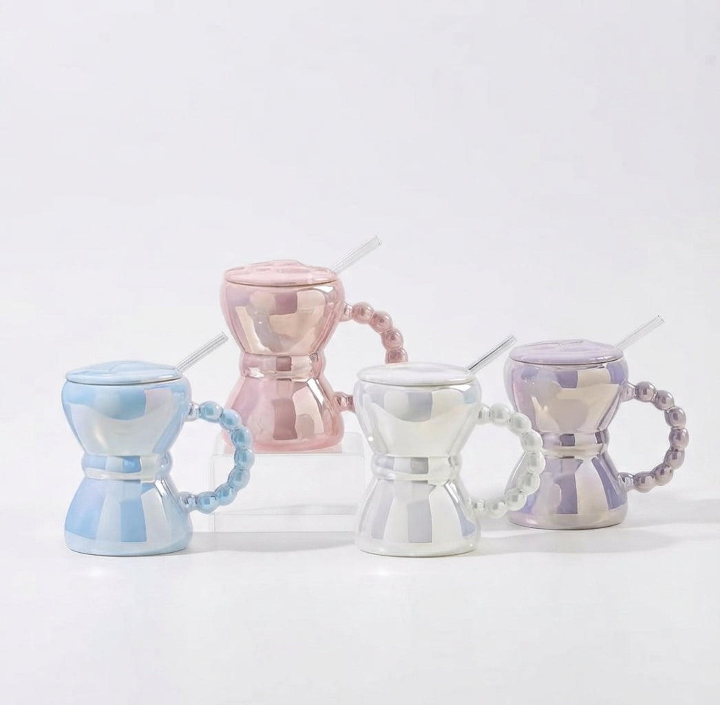 sculpted Ceremic Mugs with Beaded Handles