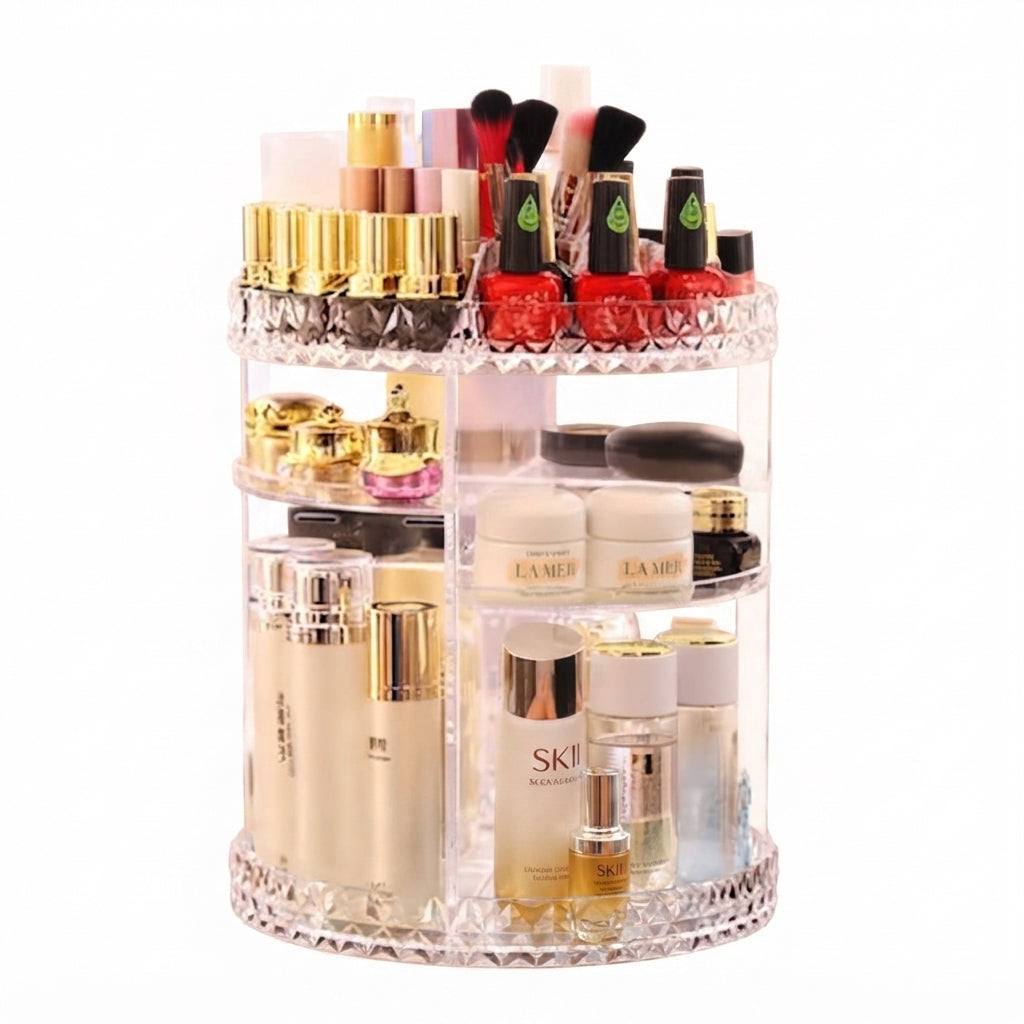 360-degree rotating makeup organizer.