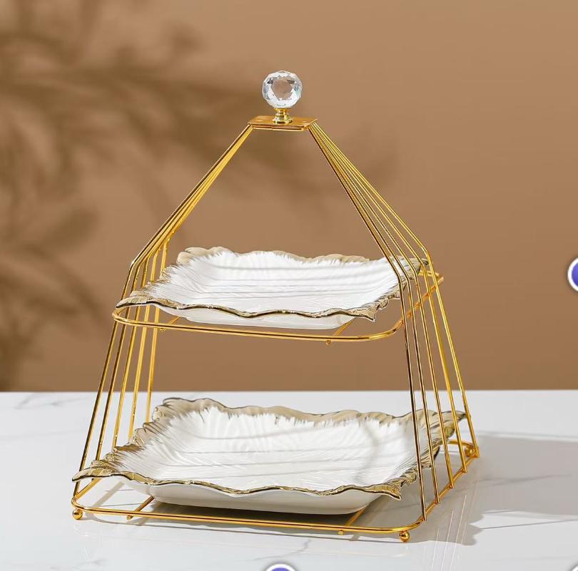 Luxury Gold Serving Stand with Ceramic Plates
