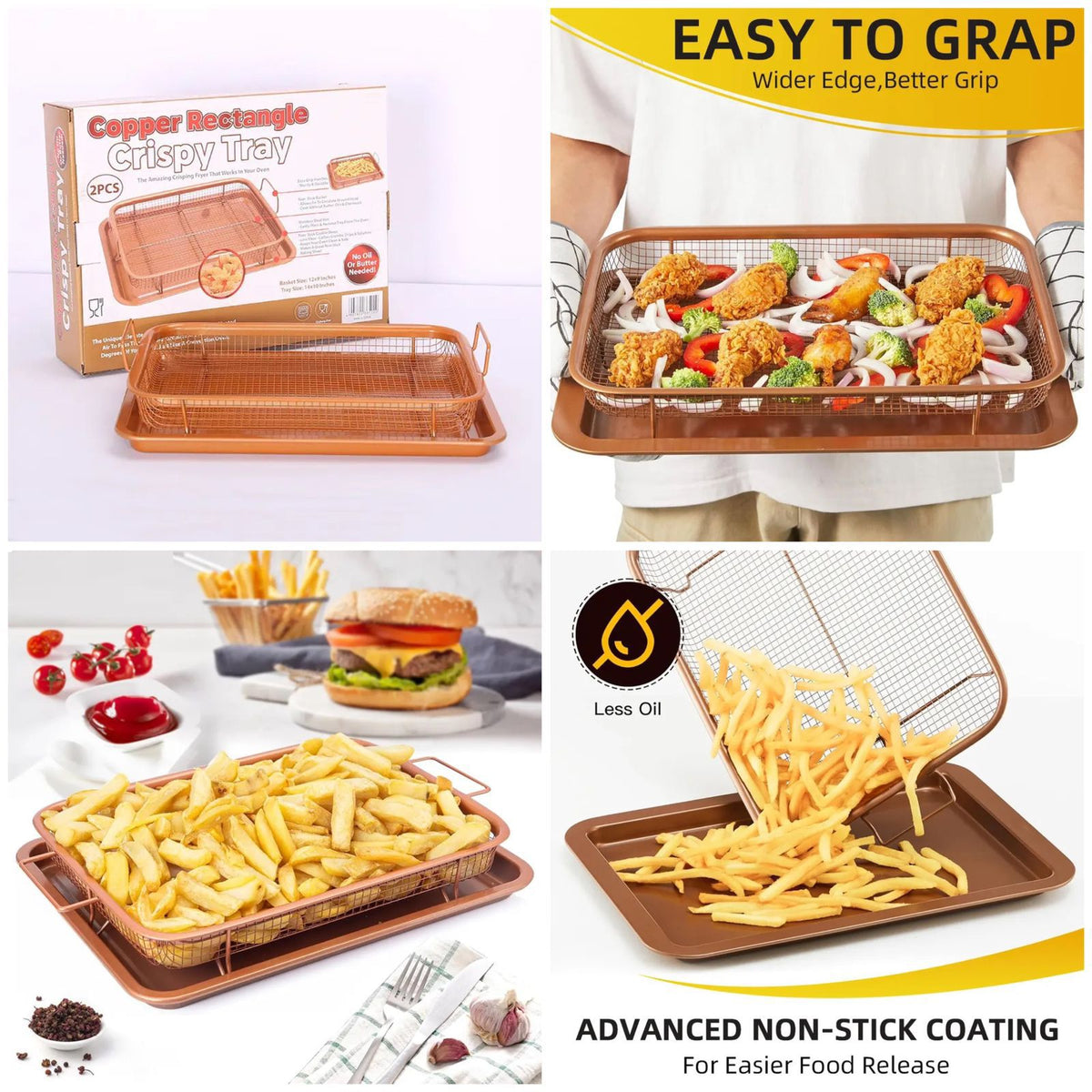 2-Piece Non-Stick Copper Crispy Tray & Mesh Basket for Oven Baking