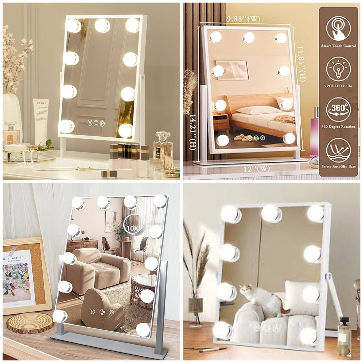 Luxury Hollywood LED Vanity Mirror with 9 Dimmable Bulbs & 3 Light Modes