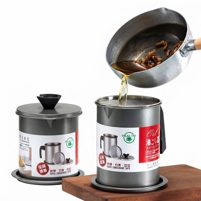 Stainless Steel Oil Filter Pot 1.4L Kitchen Cooking Container