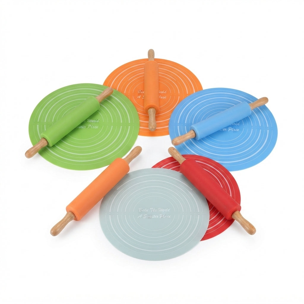 Silicone Dough Mat Rolling Pin Set