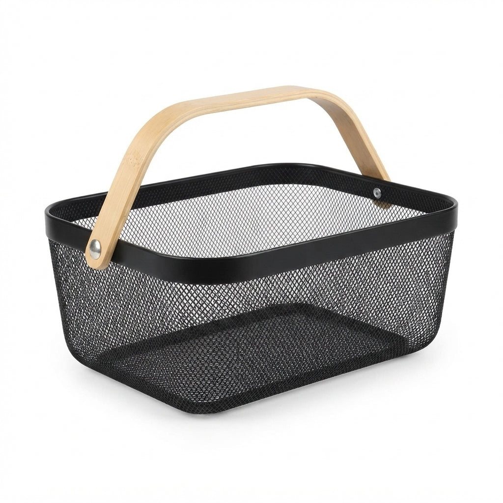 Vegetable / Fruit Mesh Basket With Wooden Handle