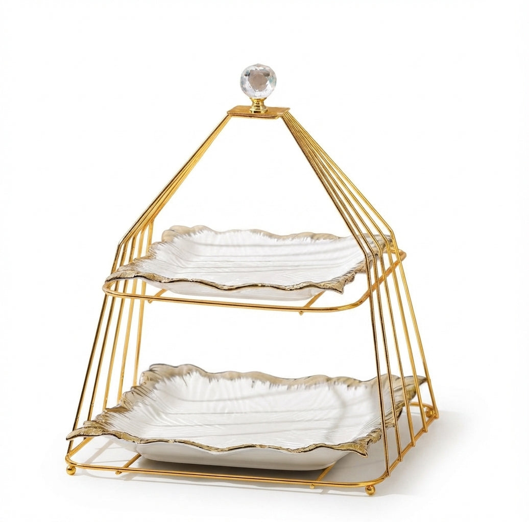 Luxury Gold Serving Stand with Ceramic Plates