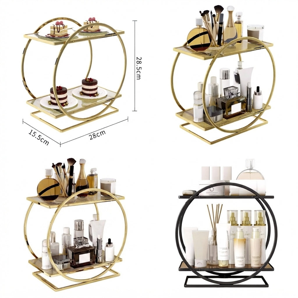 Golden Multipurpose 2 Tier Round Shape Vanity and Pastry Stand