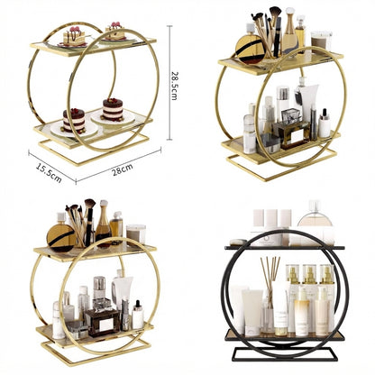 Golden Multipurpose 2 Tier Round Shape Vanity and Pastry Stand