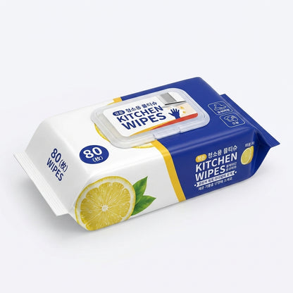 Lemon Essence Heavy-Duty Kitchen Cleaning Wipes (80 Pcs)