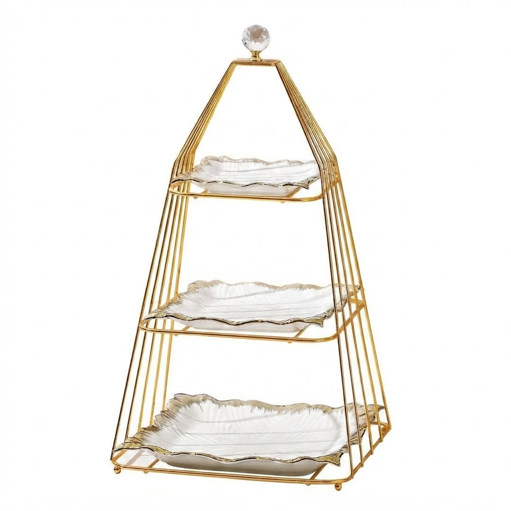 Luxury Gold Serving Stand with Ceramic Plates