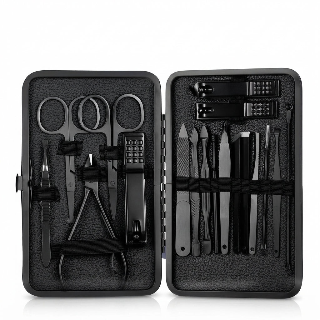 VCHOSE Premium Stainless Steel Manicure & Grooming Kit with Hard Leatherette Case (Black)