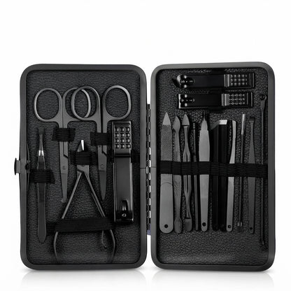 VCHOSE Premium Stainless Steel Manicure & Grooming Kit with Hard Leatherette Case (Black)