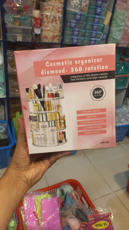 360-degree rotating makeup organizer.