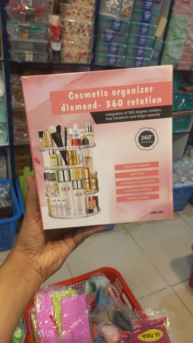 360-degree rotating makeup organizer.