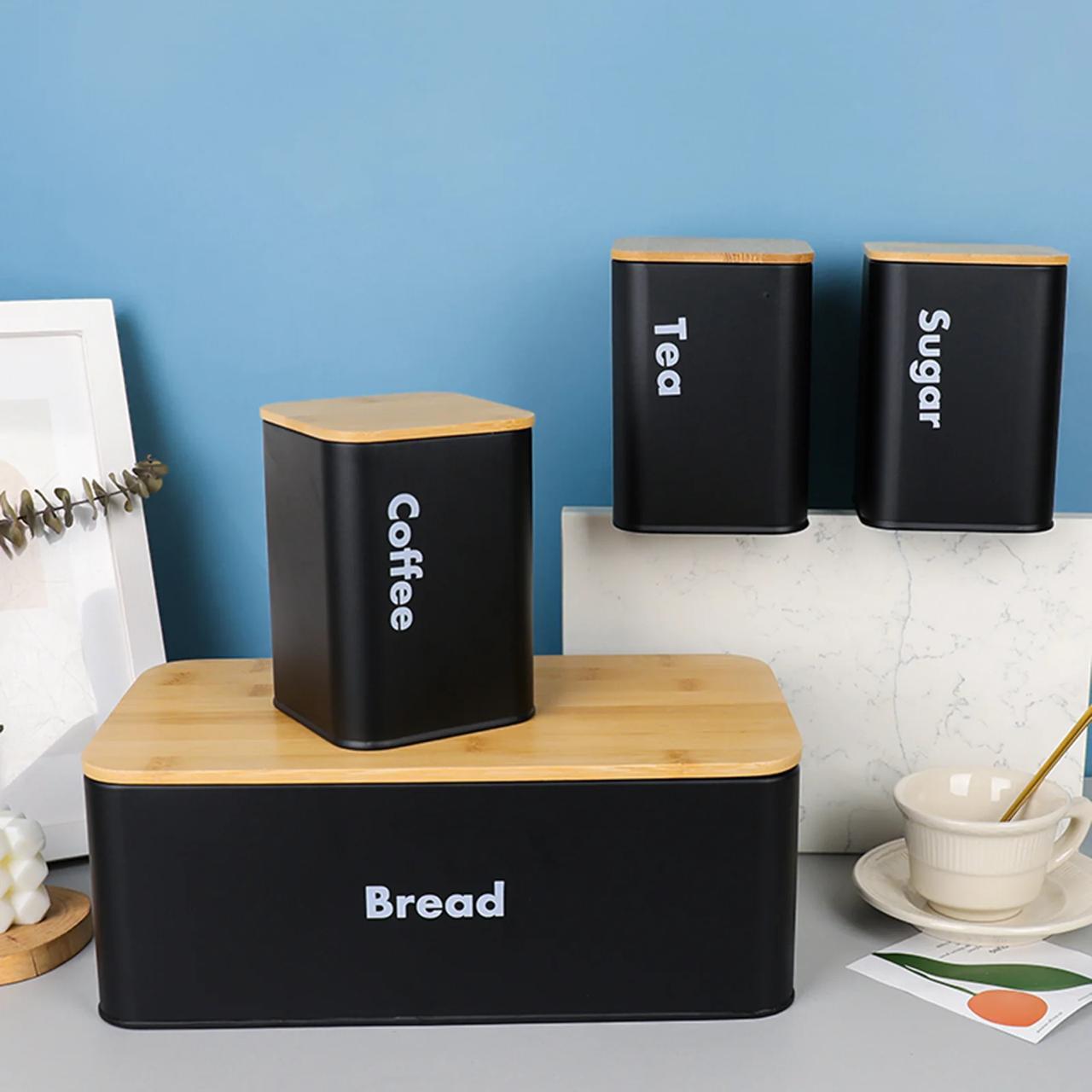 Sleek Matte Noir 4-Piece bread box set