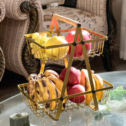2 Tier  Golden Metal Countertop Fruit Basket