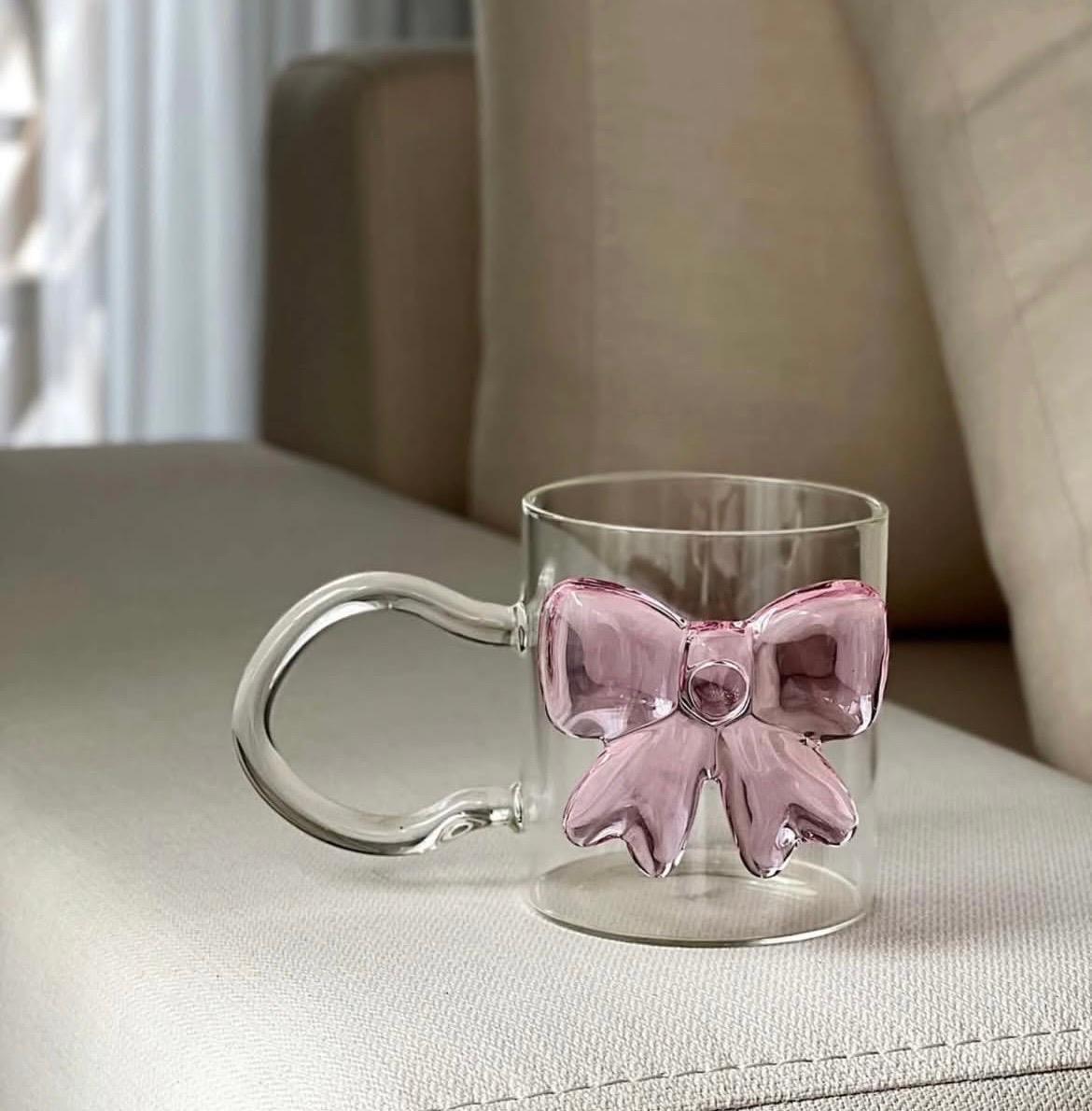 Pink Bow-Detailed Glass Mug