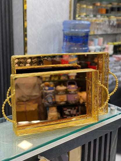 Gilded Mirror Serving Tray Set