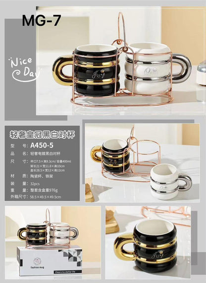 Imperial Ribbed Couple King and Queen Mug set with Mug holder.
