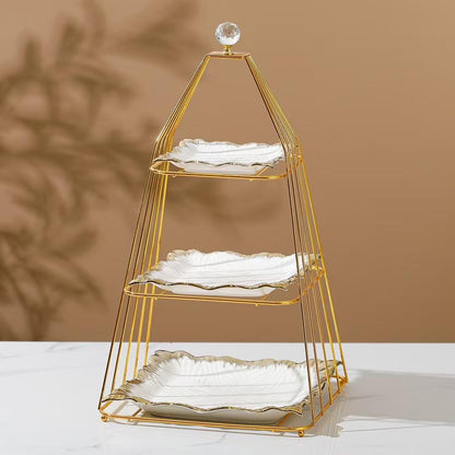 Luxury Gold Serving Stand with Ceramic Plates