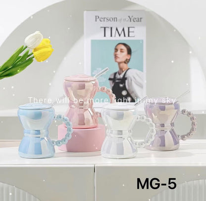 sculpted Ceremic Mugs with Beaded Handles