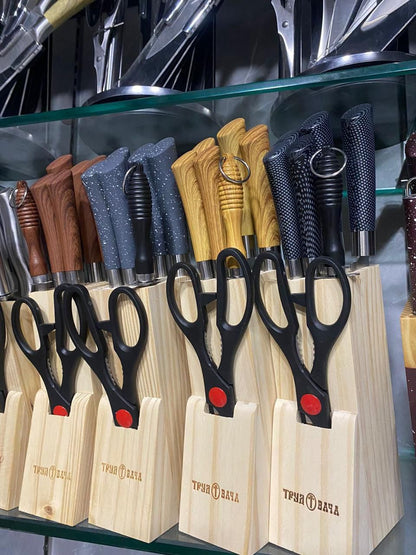 Premium 7-Piece Kitchen Knife Set with Wooden Block & Scissors