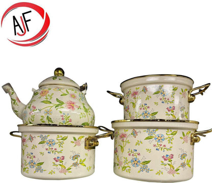 Floral Daam Cheeni 4/5 Piece Cooking Pot Set with Lids