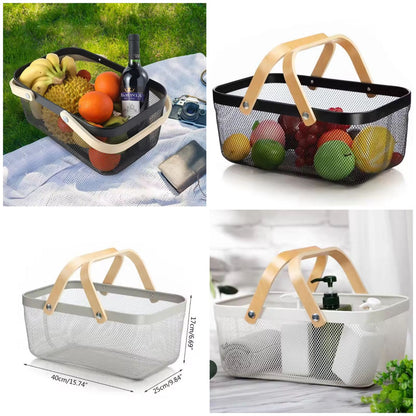 Vegetable / Fruit Mesh Basket With Wooden Handle