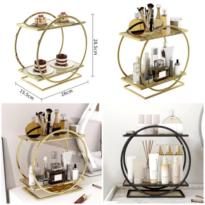 Golden Multipurpose 2 Tier Round Shape Vanity and Pastry Stand