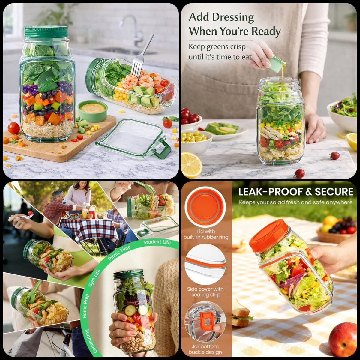 Portable Acrylic Salad Shaker Jar – Fresh Meal Prep Container