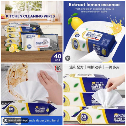 Lemon Essence Heavy-Duty Kitchen Cleaning Wipes (80 Pcs)