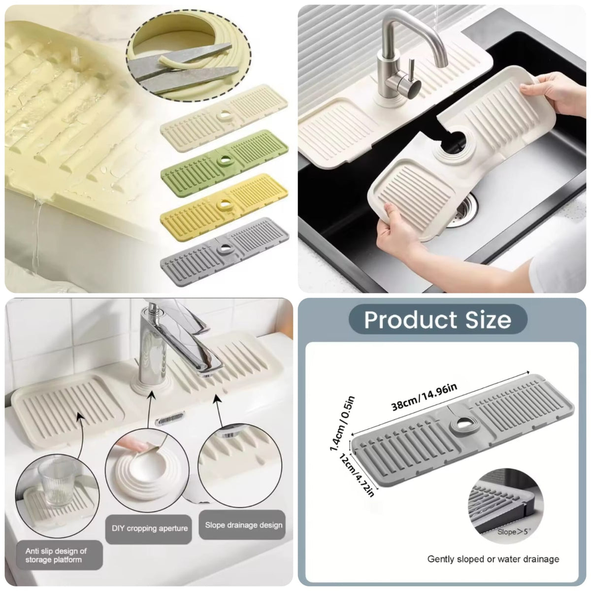 Multi-Functional Silicone Kitchen Sink Splash Guard with Soap & Sponge Holder Tray