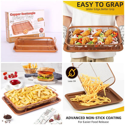 2-Piece Non-Stick Copper Crispy Tray & Mesh Basket for Oven Baking
