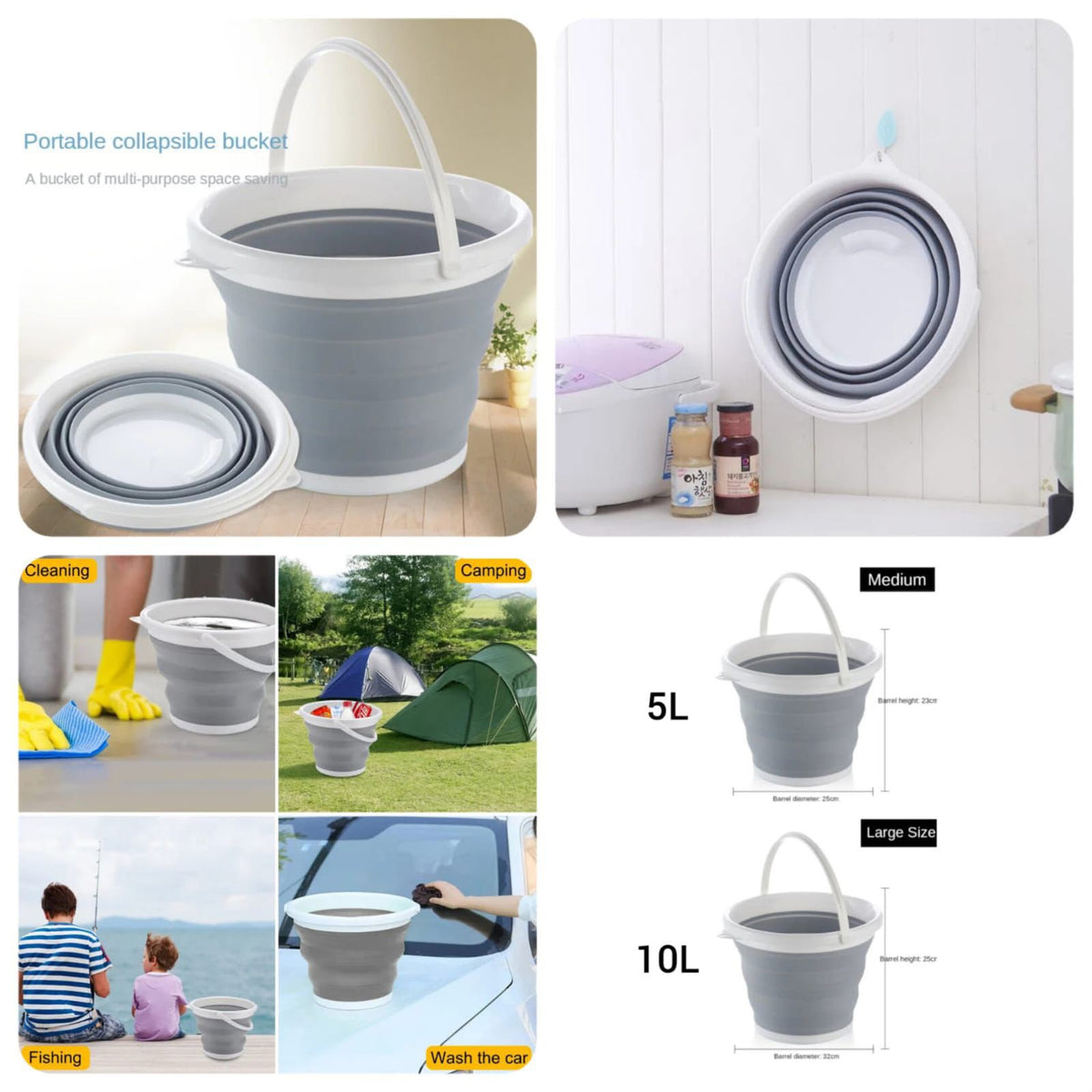 Multi-Purpose Foldable Silicone Water Bucket with Carrying Handle – Camping & Car Wash Water Pail