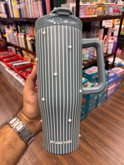 SITARAYURI Luxury Pearl Embellished Insulated Tumbler with Straw & Handle