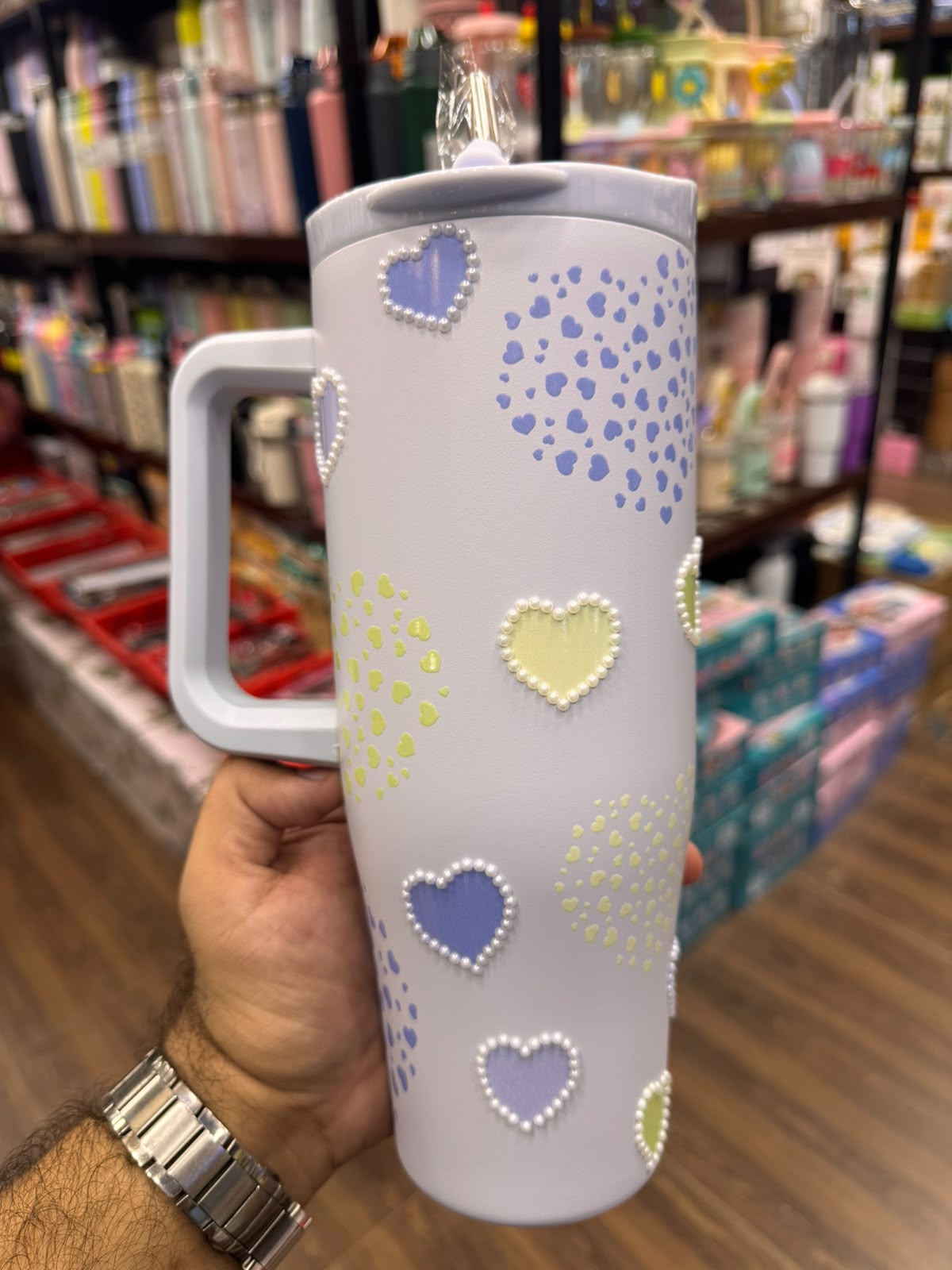 SITARAYURI Purple Butterfly & Pearl Embellished Insulated Stainless Steel Tumbler