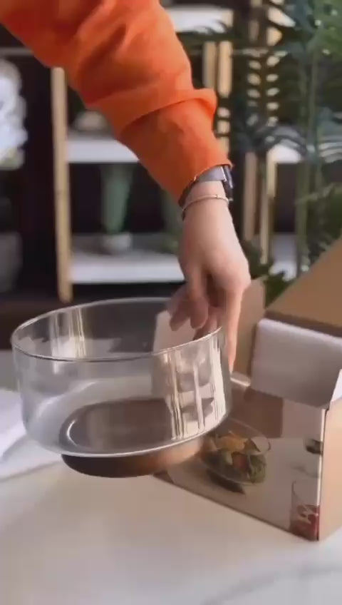 Modern Glass Fruit Bowl With Premium Wooden Base