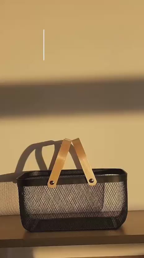 Vegetable / Fruit Mesh Basket With Wooden Handle